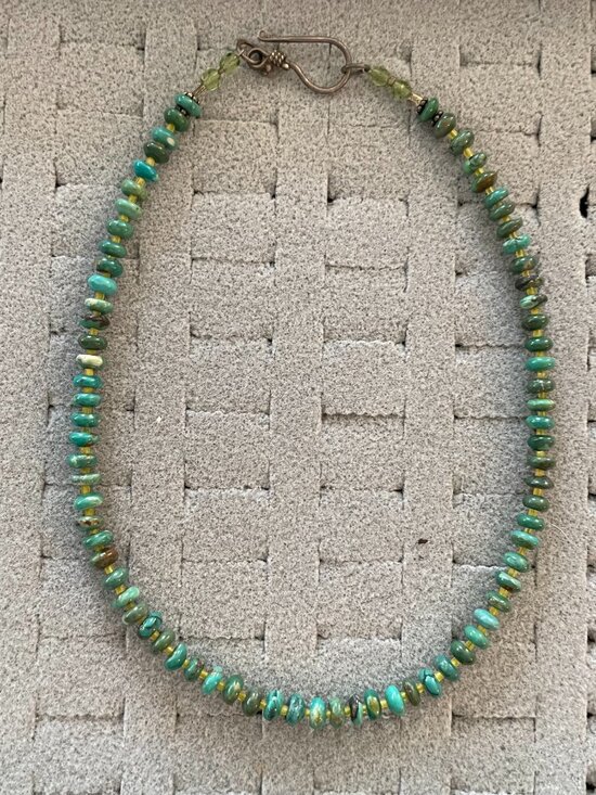 Native American Jewelry - Vintage Necklace Turquoise Native ? Choker 15" 14 grams Retro 70s 60s Handmade